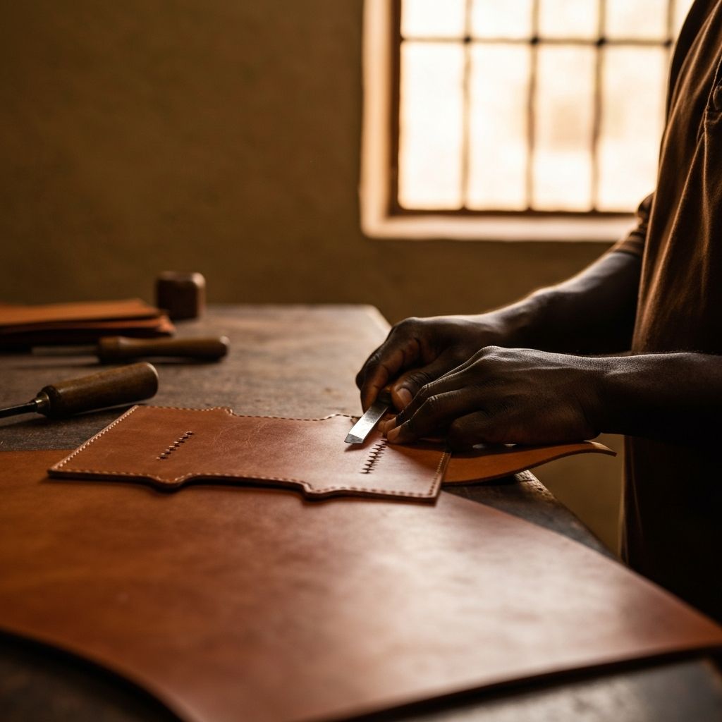 Artisan working on leather
