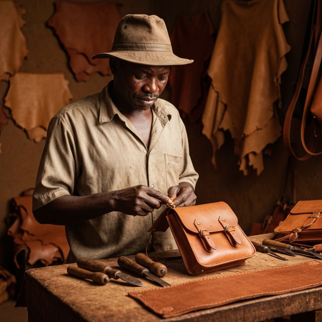 Kenyan artisan crafting leather goods